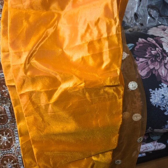 Orange & Gold Embroidered Lehenga FREE Matching Khussa Shoes - Picture 2 of 11